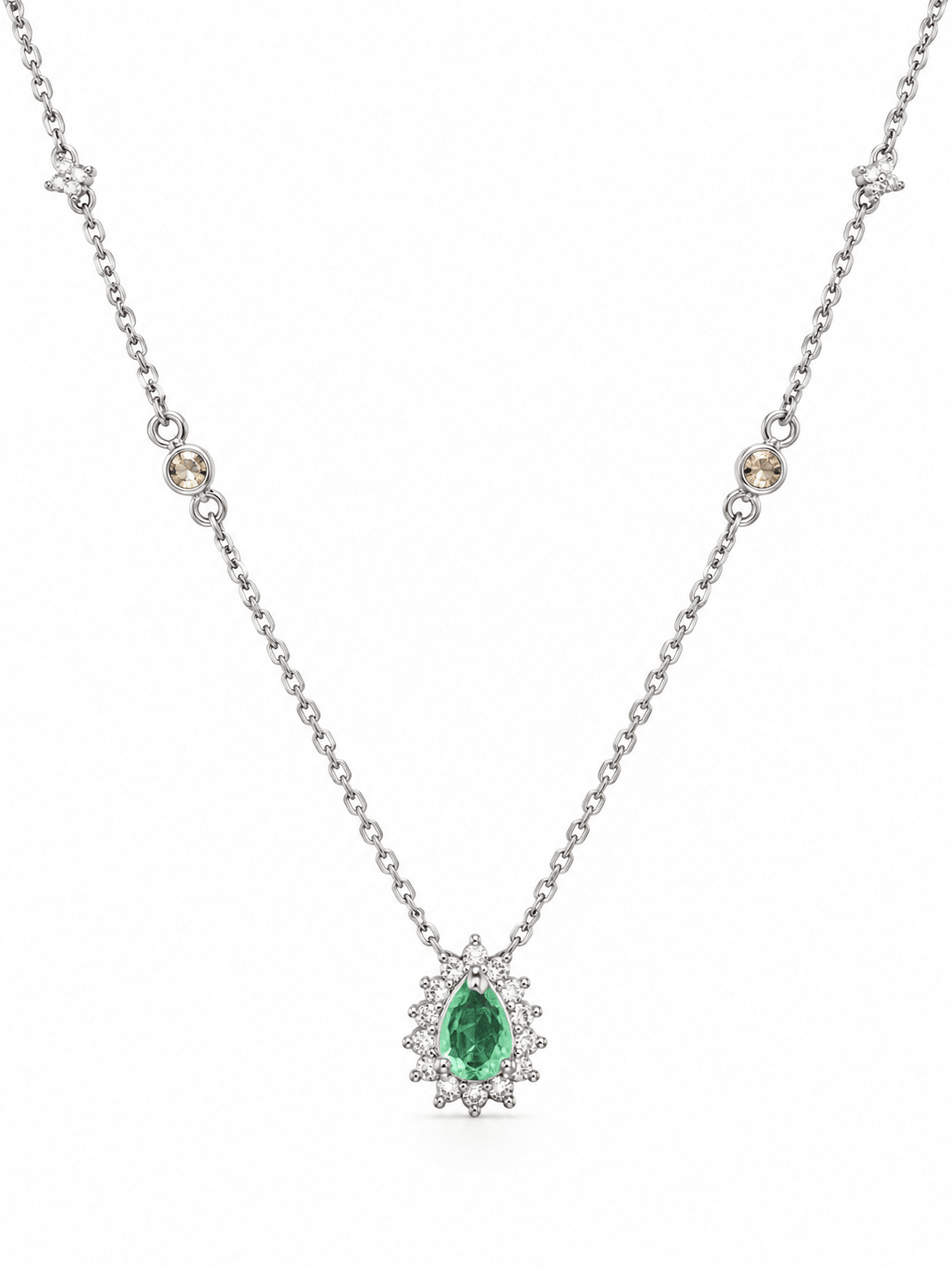 Green Pear Halo Necklace - Sila Silver Jewelry