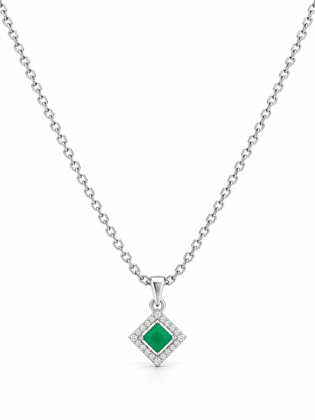 Green Square Stone Necklace - Sila Silver Jewelry