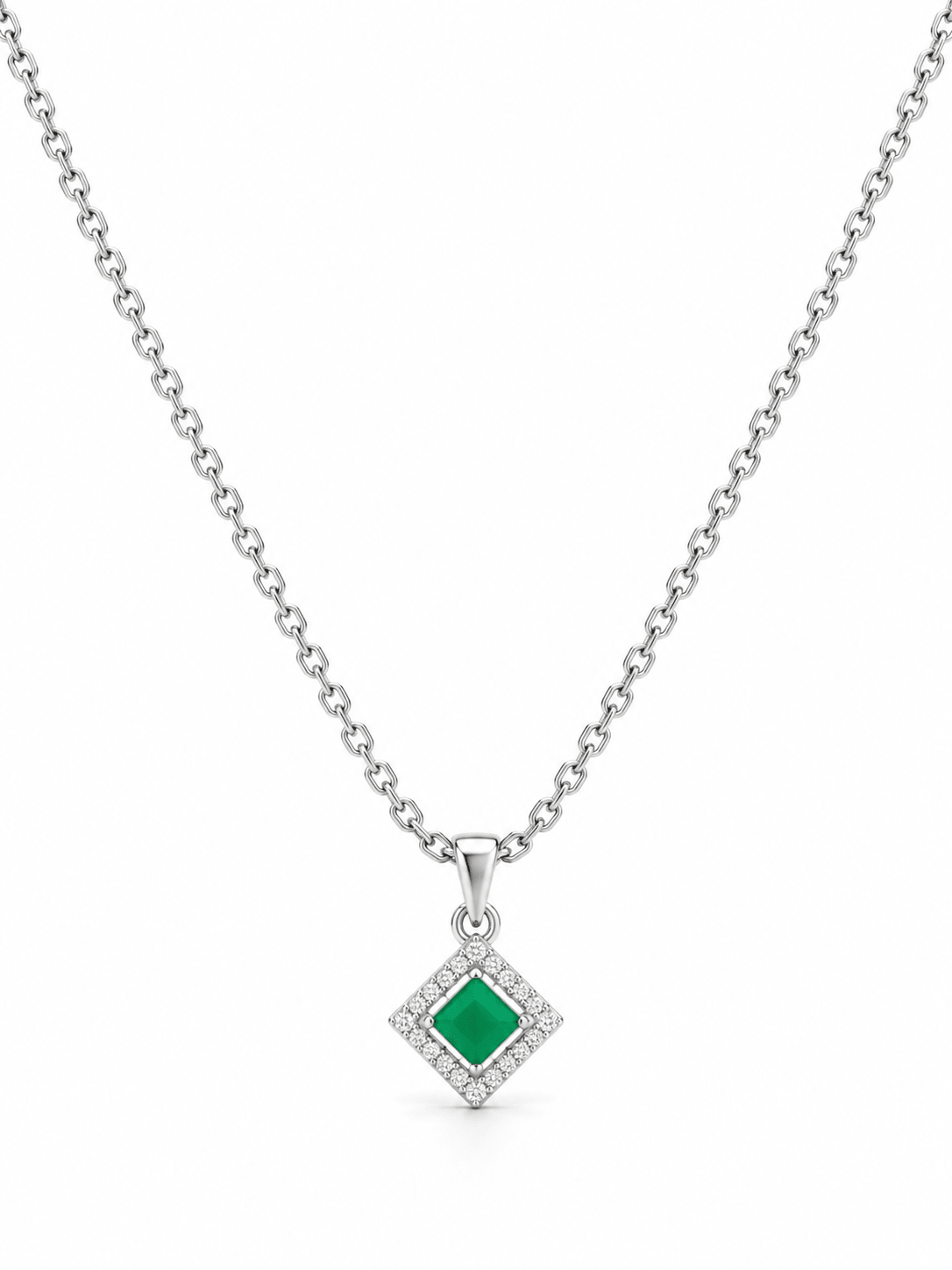 Green Square Stone Necklace - Sila Silver Jewelry