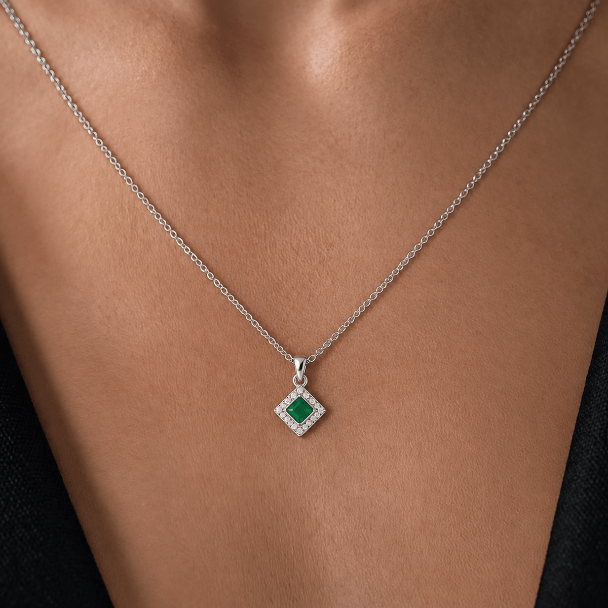 Green Square Stone Necklace - Sila Silver Jewelry