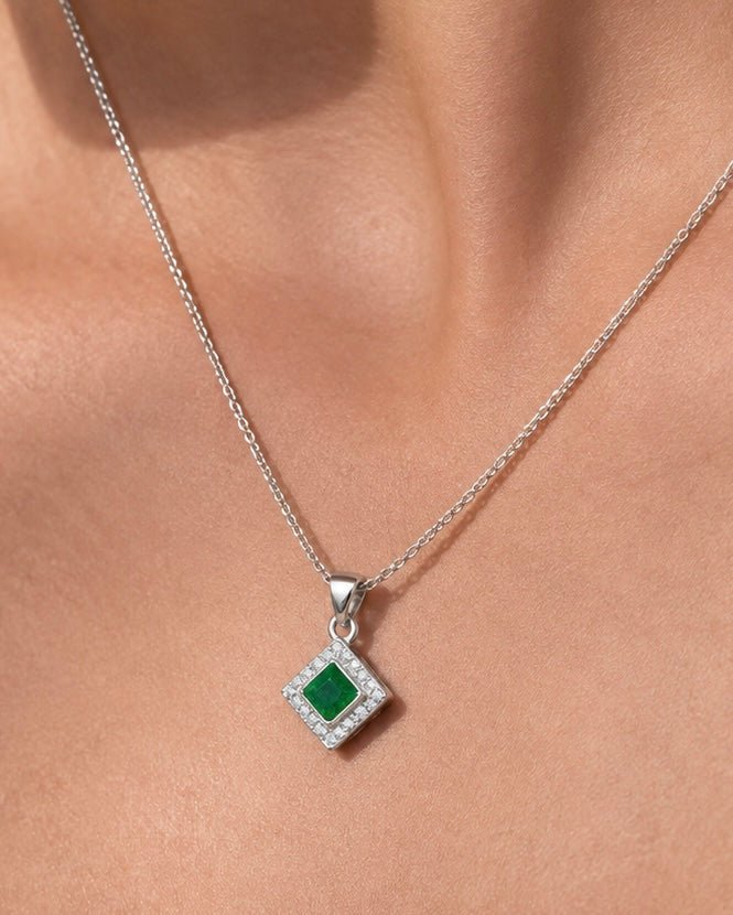 Green Square Stone Necklace - Sila Silver Jewelry