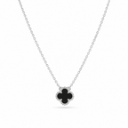 Midnight Clover Necklace -Pure Sterling Silver 925s-(55cm) - Sila Silver Jewelry