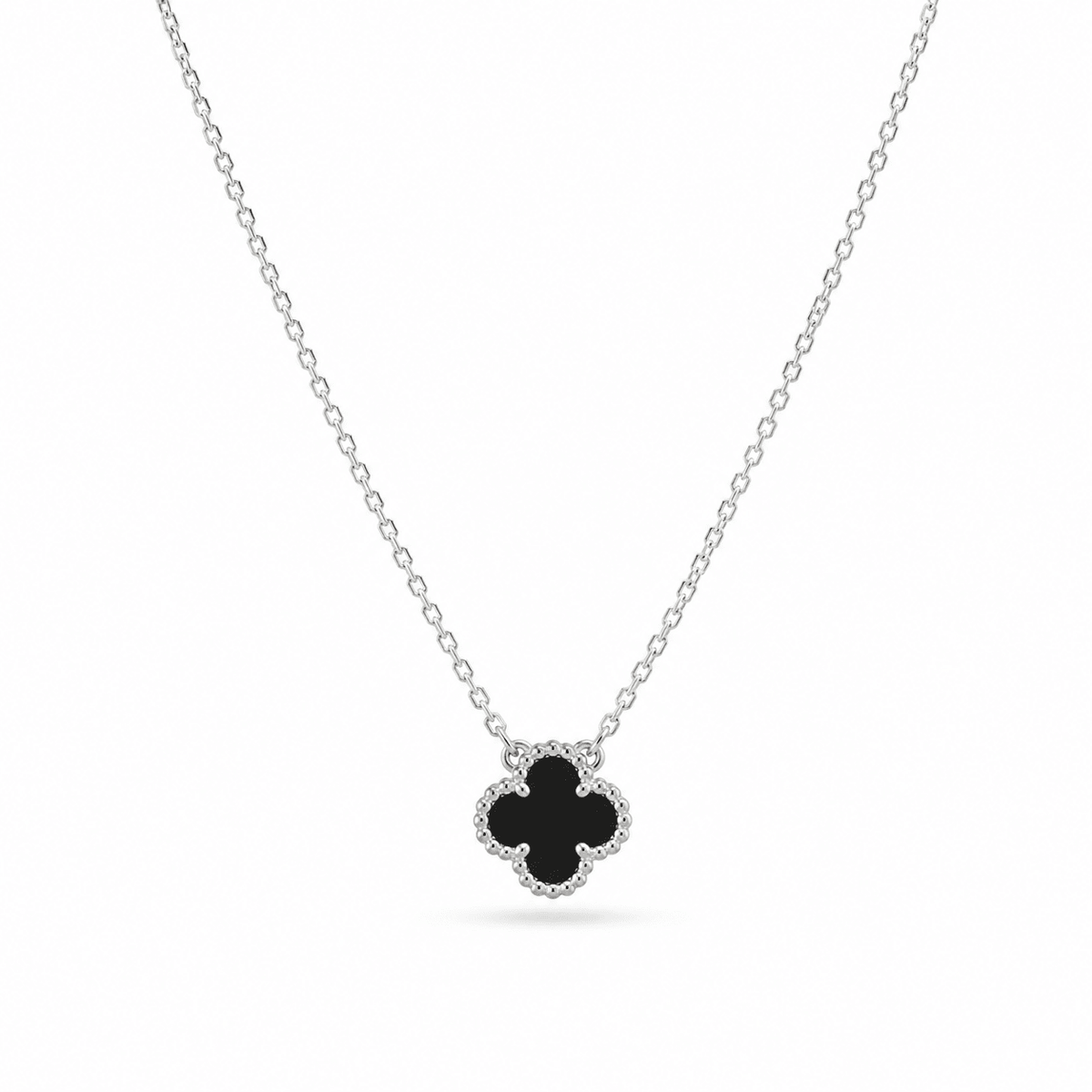 Midnight Clover Necklace -Pure Sterling Silver 925s-(55cm) - Sila Silver Jewelry