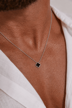 Midnight Clover Necklace -Pure Sterling Silver 925s-(55cm) - Sila Silver Jewelry