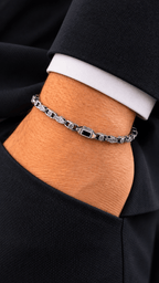 Obsidian Link Bracelet - S925 Sterling Silver - Sila Silver Jewelry