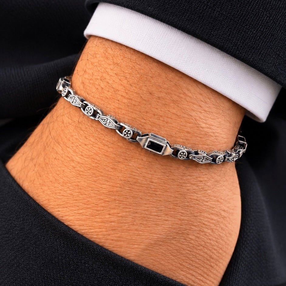 Obsidian Link Bracelet - S925 Sterling Silver - Sila Silver Jewelry