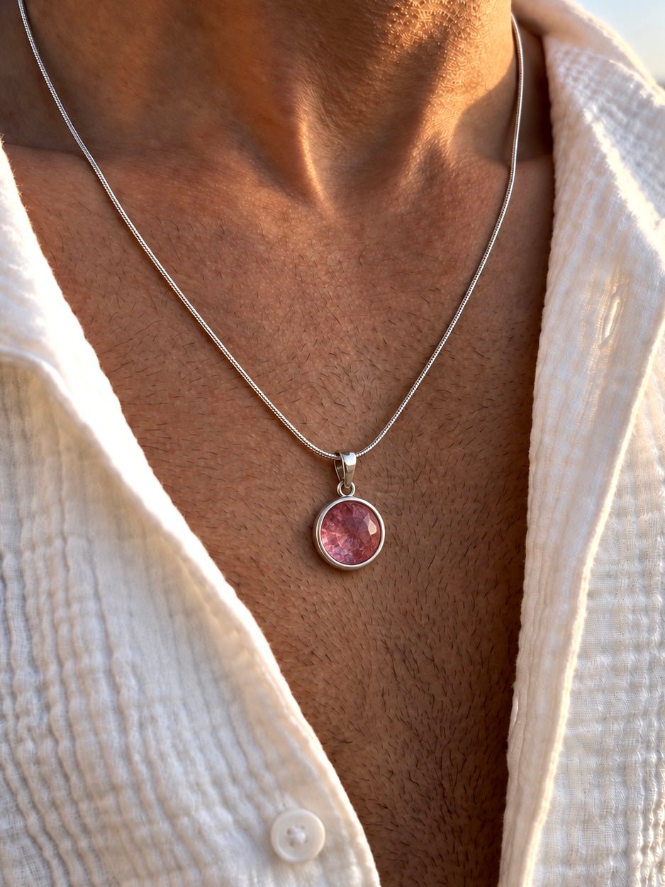 Pink Tourmaline Necklace - Sterling Silver 925 - Sila Silver Jewelry