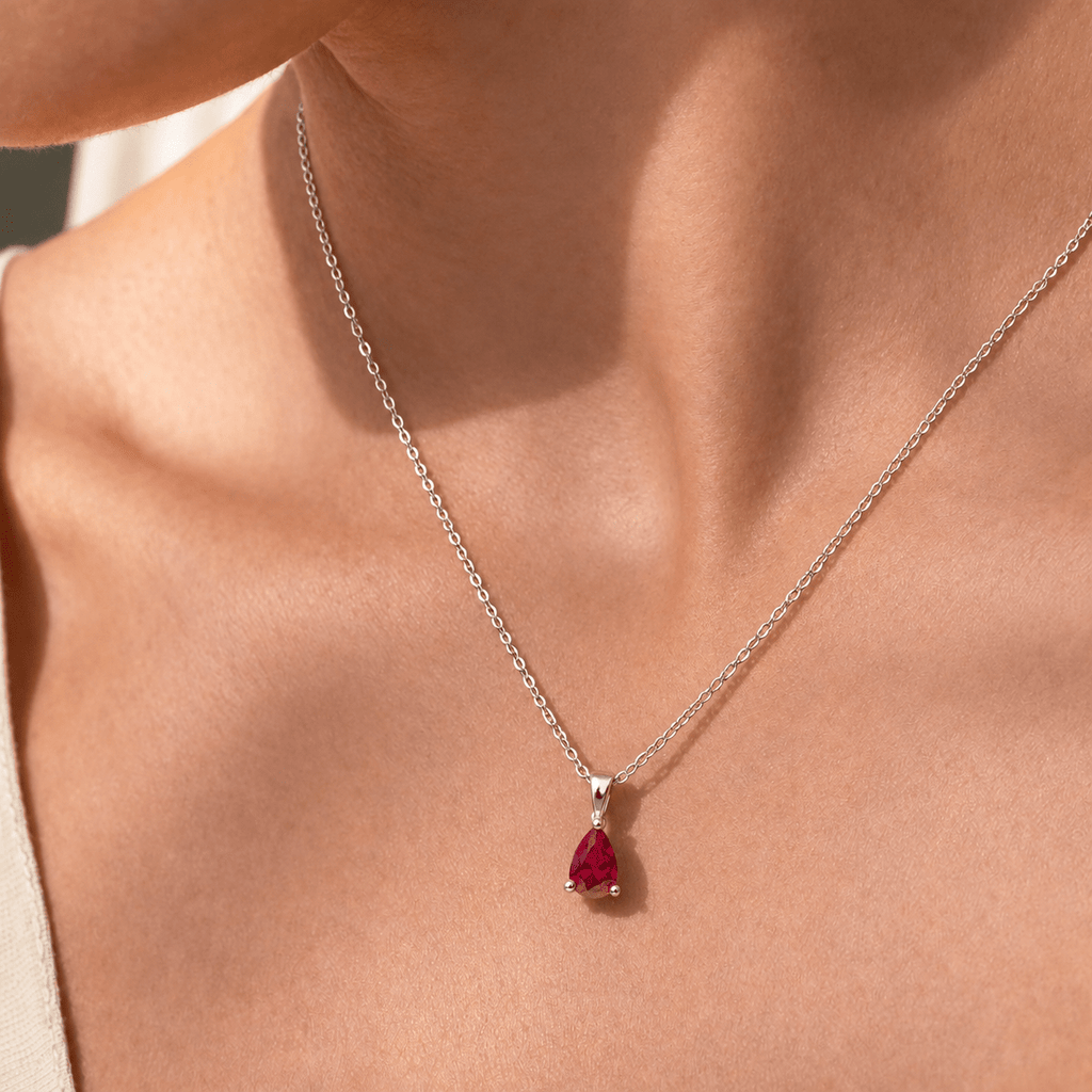 Red Pear Stone Necklace - Sila Silver Jewelry