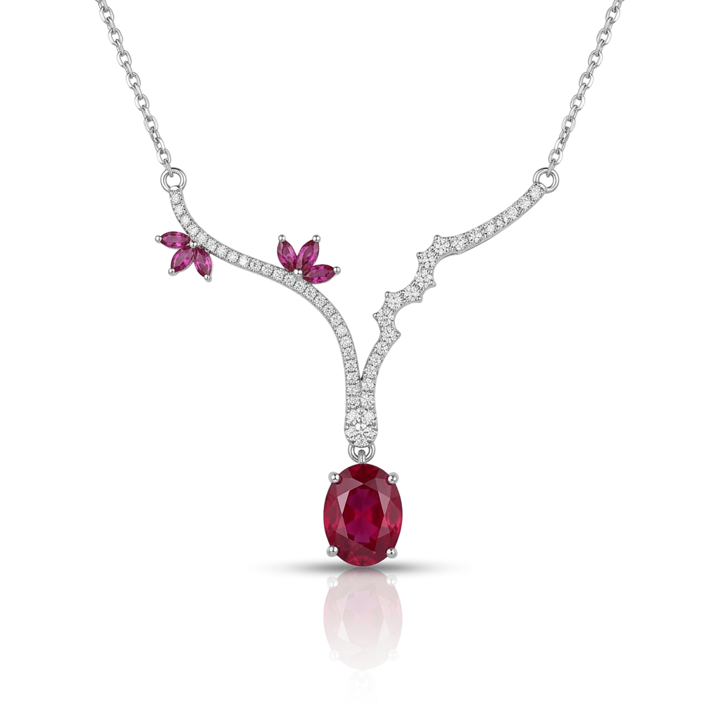 Ruby Flora Necklace - Sila Silver Jewelry