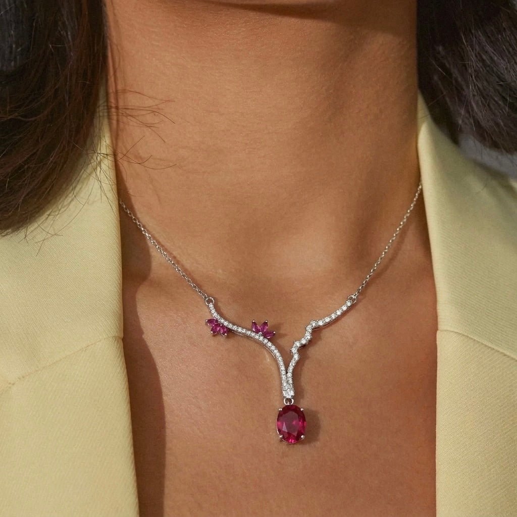 Ruby Flora Necklace - Sila Silver Jewelry