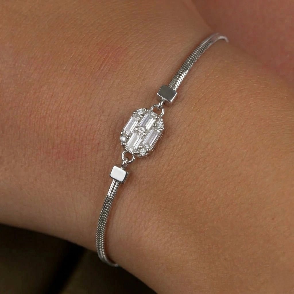 Sparkle Halo Snake Bracelet - Sila Silver Jewelry