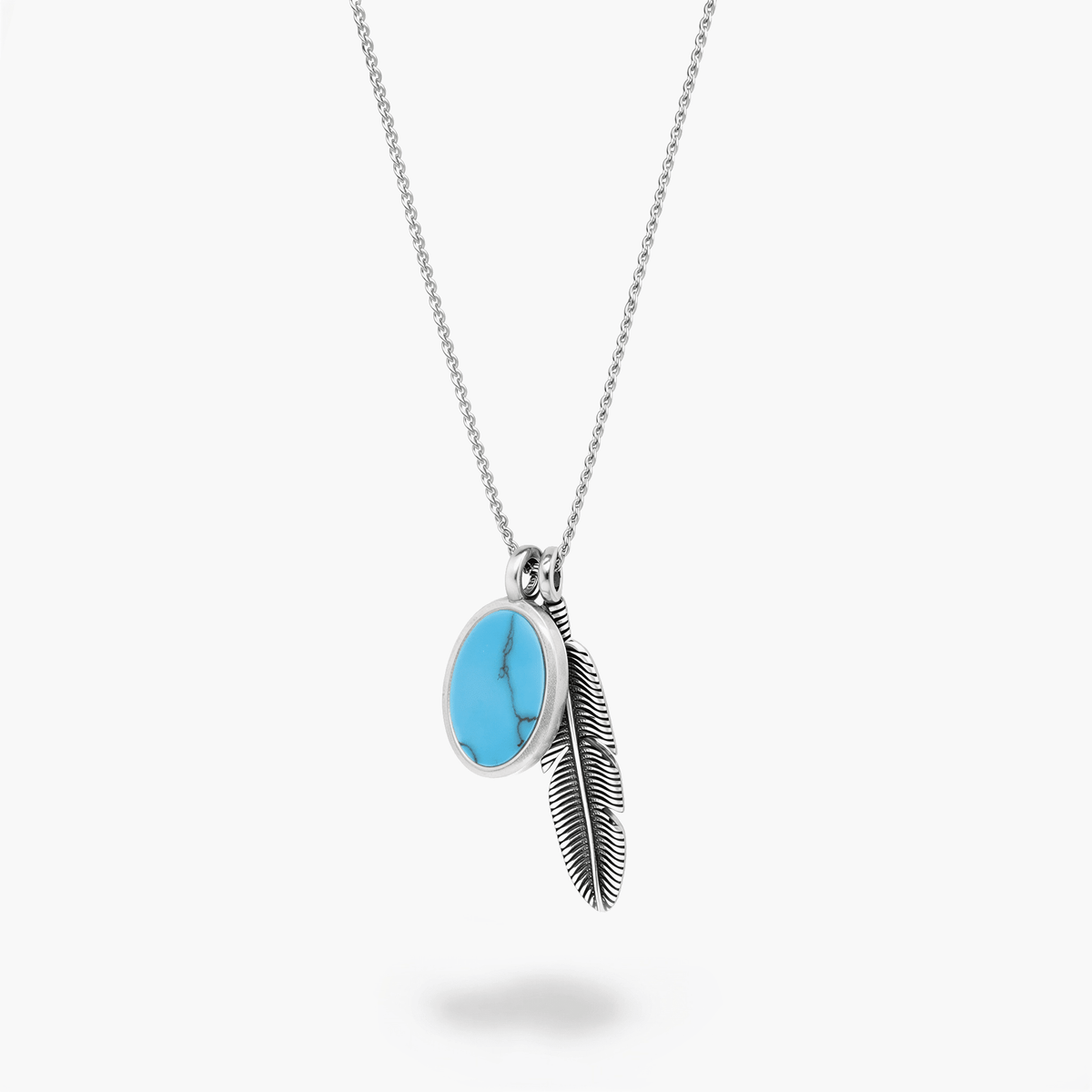 Turquoise Feather Necklace-Pure Sterling Silver 925s - 60cm - Sila Silver Jewelry